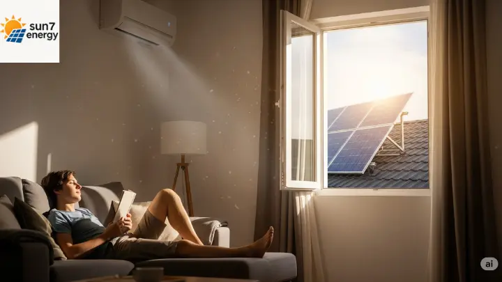 Pessoa relaxando em casa com ar-condicionado ligado