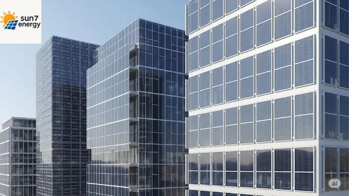 Placas Solares Inovadoras: O Que Vem por Aí? 1 Placas Solares Inovadoras: Fachadas de prédios com painéis solares transparentes e flexíveis gerando energia